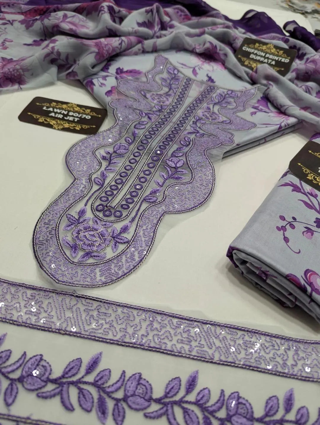 3 Pcs Anela's Unstitched Lawn 2026 Purple Floral Suit