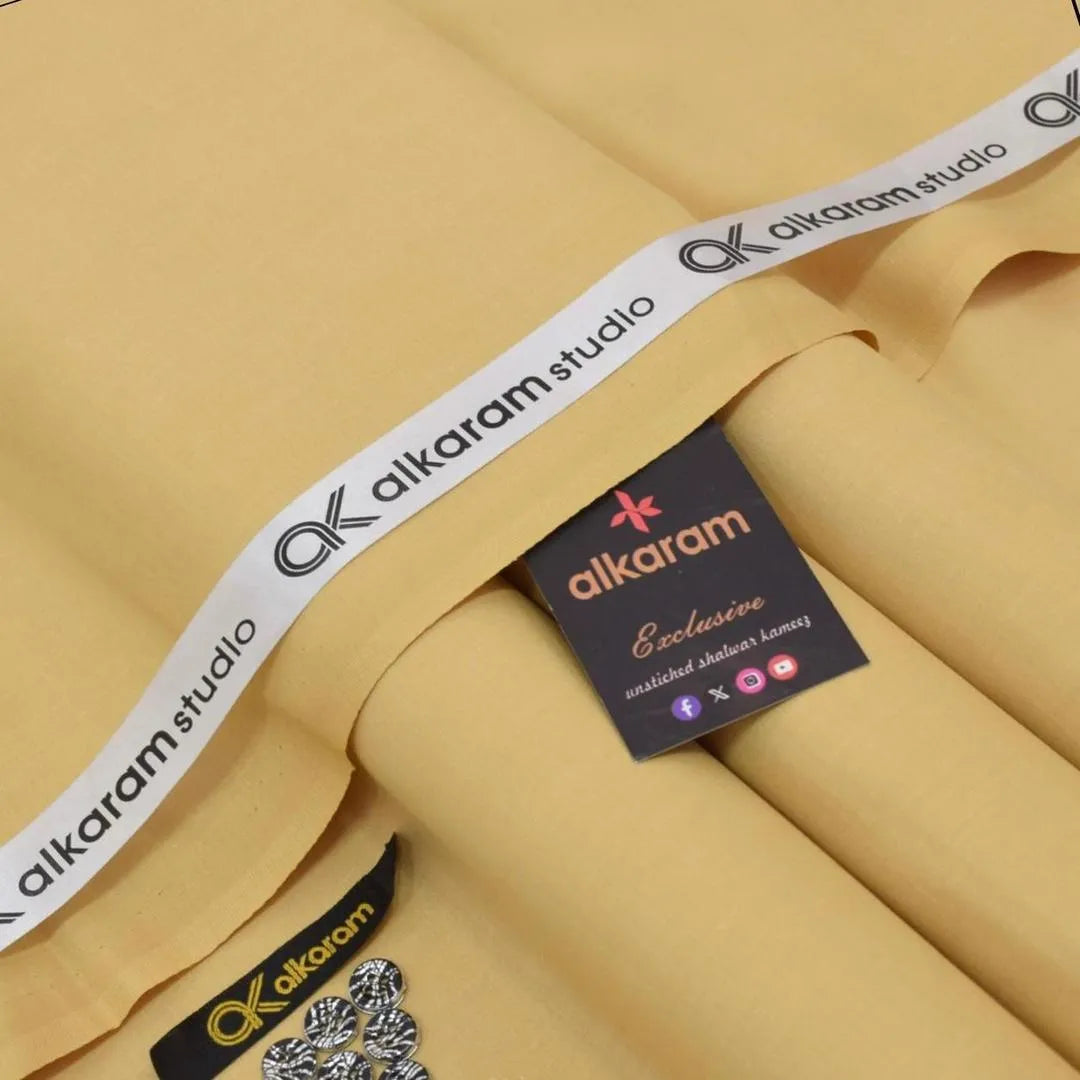 Unstitched Soft Cotton Yellow Suit for Men