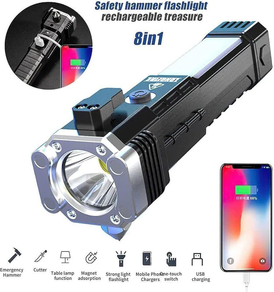 Rechargeable COB LED Torch with Hammer, Magnetic Base and Power Bank