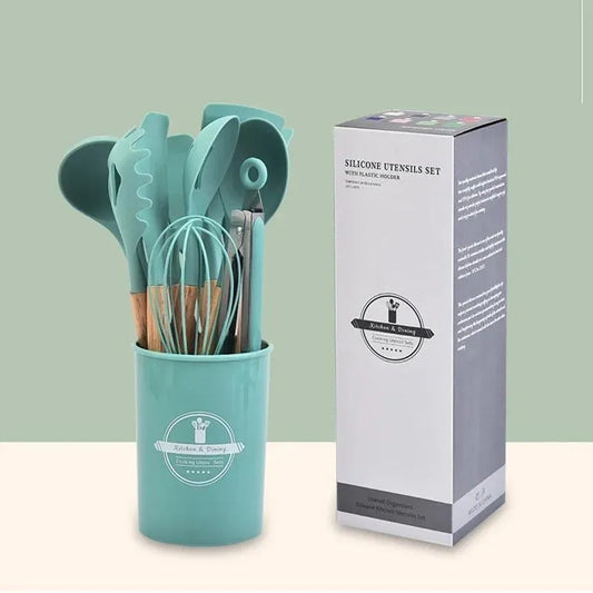 16-Piece Silicone Spoon Set Black Heat Resistant
