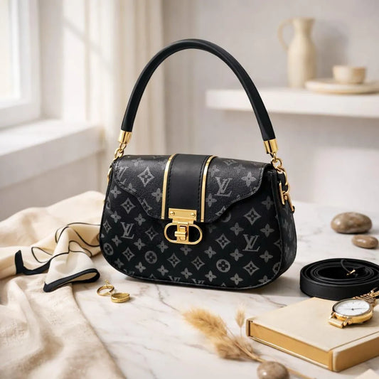 Black Leather Shoulder Bag for Women