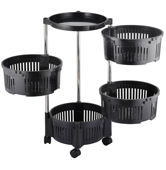 Black 4-Tier Rotatable Fruit Basket with Wheels