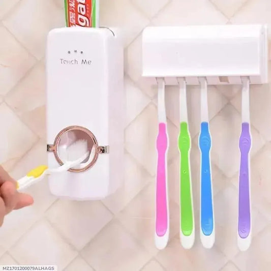 Wall-Mounted Toothpaste Dispenser with Brush Holder, Multicolor ABS Plastic, 3cm Height