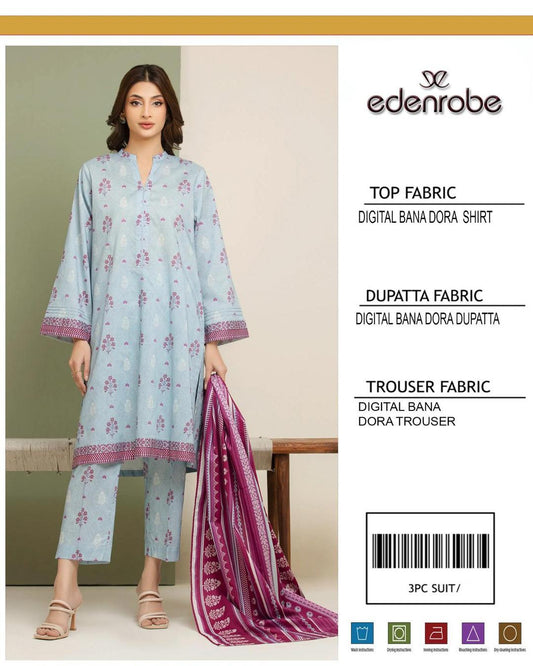 3-Piece Digital Print Lawn Suit Blue Maroon Pakistani Women