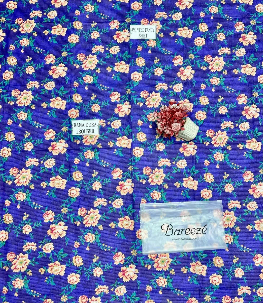 2 Pcs Unstitched Printed Blue Floral Suit for Women