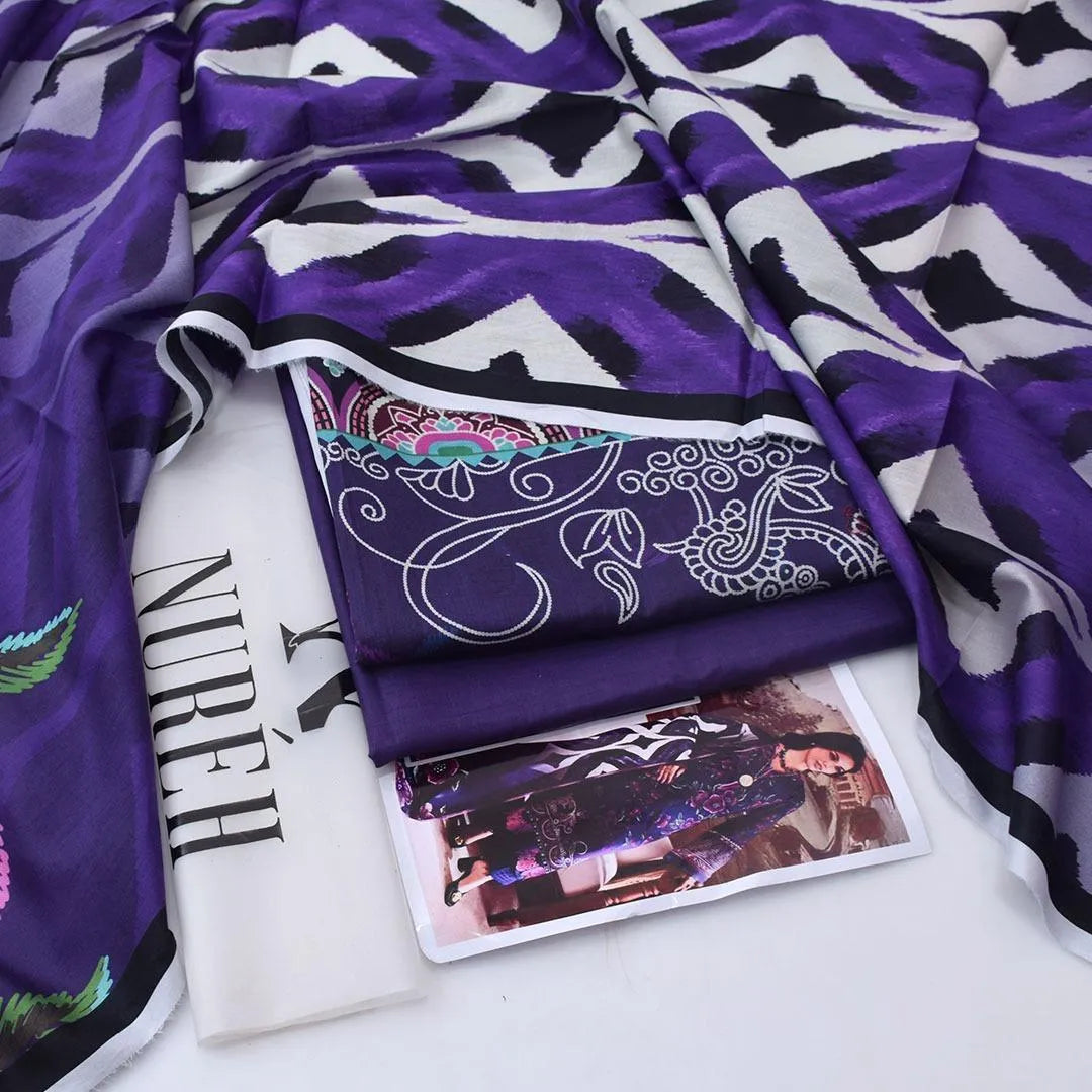 Nureh Digital Lawn Printed 3-Piece Suit Purple