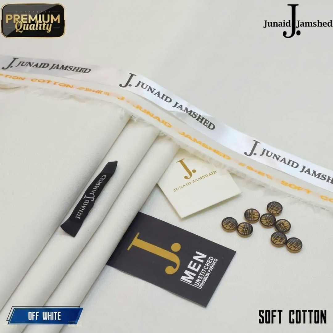 Men Soft Cotton Off White Unstitched Suit Fabric 4.5m