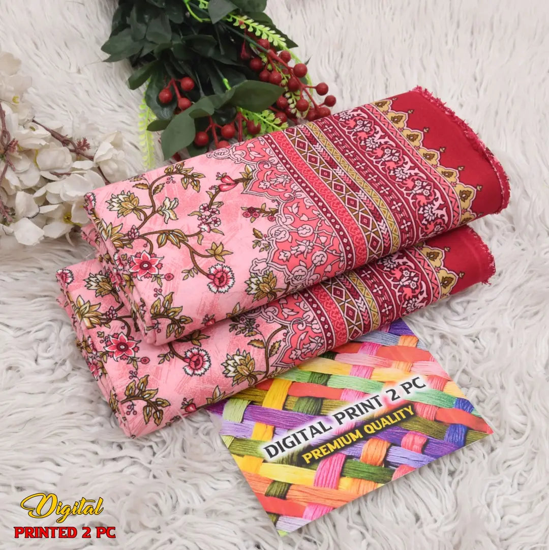 2 Pcs Women's Unstitched 3-D Block Printed Suit