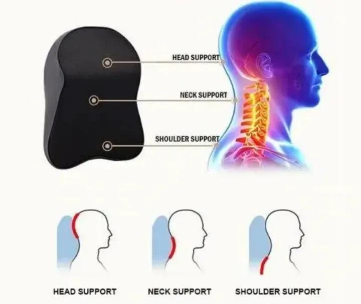 Premium Neck Pillow for Car Seat - Black Memory Foam Support