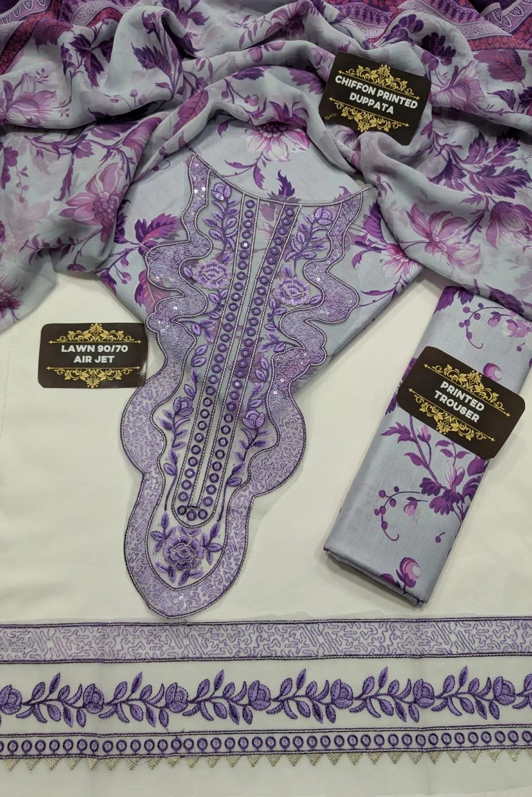3 Pcs Anela's Unstitched Lawn 2026 Purple Floral Suit