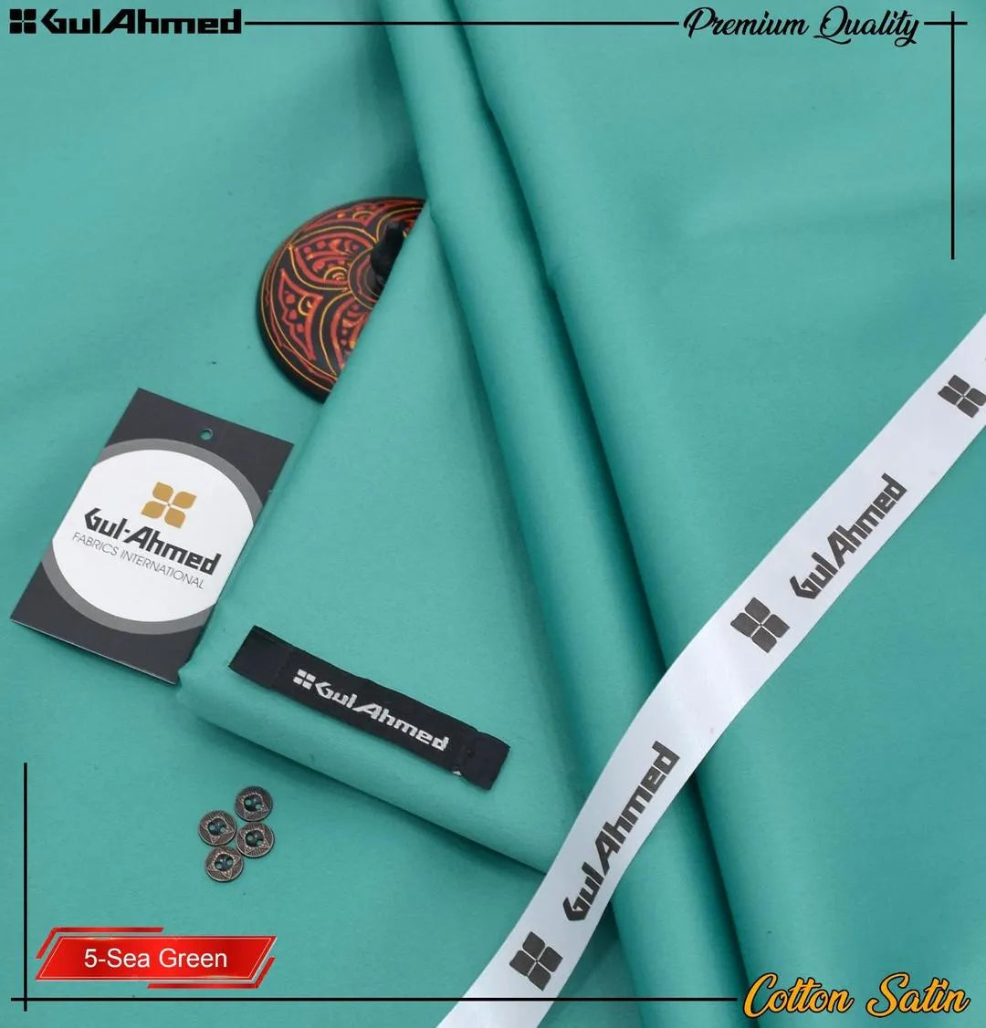 GulAhmed Premium Cotton Satin Suit 5 Sea Green