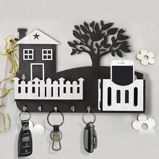 Modern Abstract Key & Mobile Holder Black White MDF