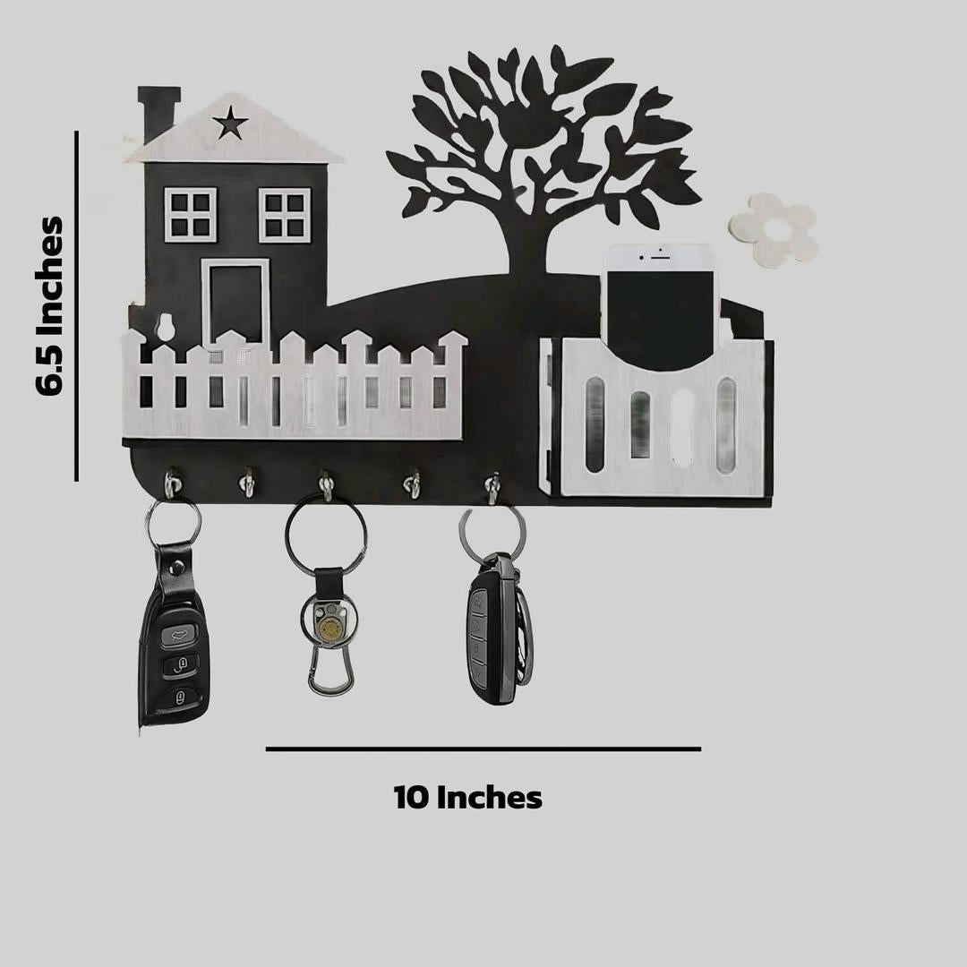 Modern Abstract Key & Mobile Holder Black White MDF
