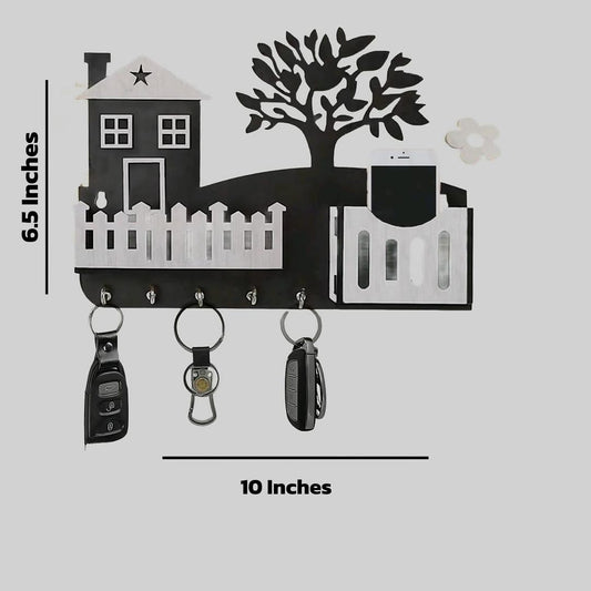 Modern Abstract Key & Mobile Holder Black White MDF
