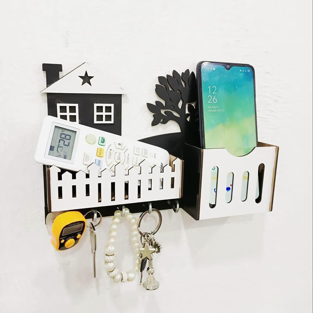 Modern Abstract Key & Mobile Holder Black White MDF