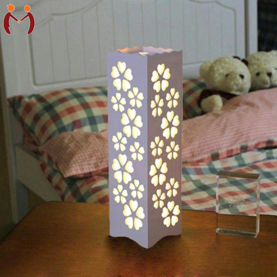 Rechargeable Wooden Table Lamp with Floral Design 15"