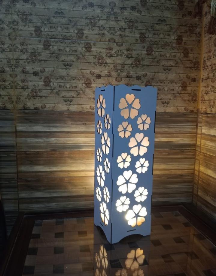 Rechargeable Wooden Table Lamp with Floral Design 15"