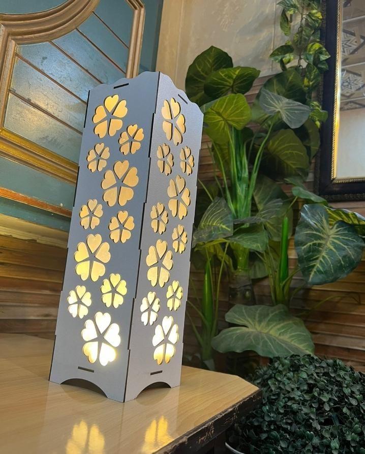 Rechargeable Wooden Table Lamp with Floral Design 15"