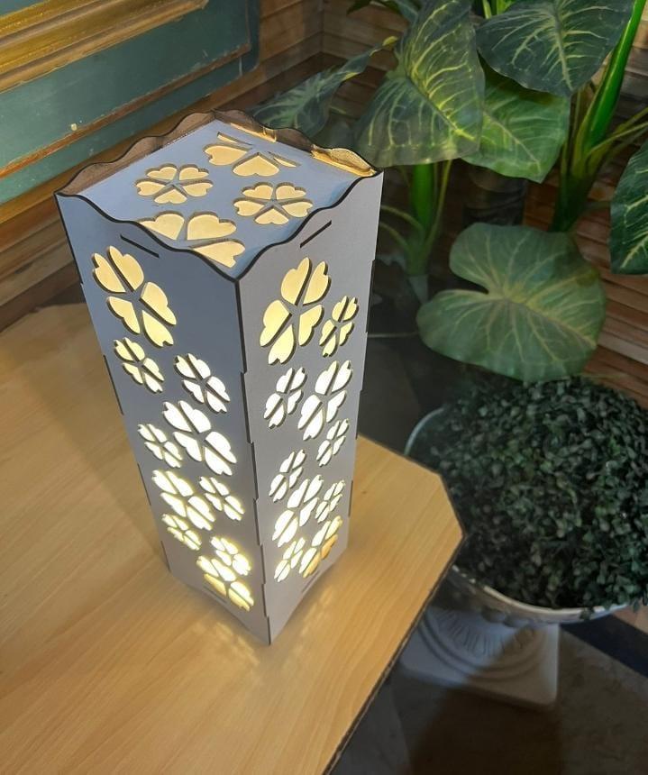 Rechargeable Wooden Table Lamp with Floral Design 15"