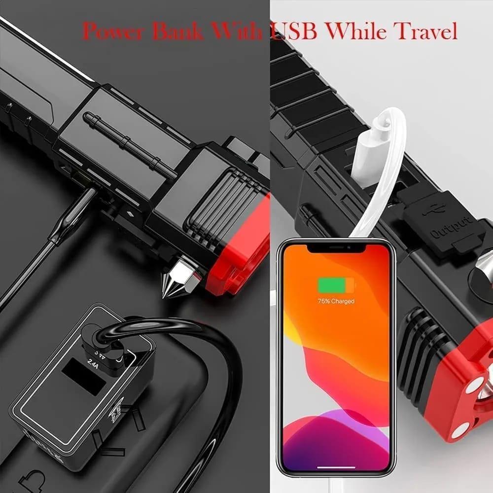 Rechargeable COB LED Torch with Hammer, Magnetic Base and Power Bank