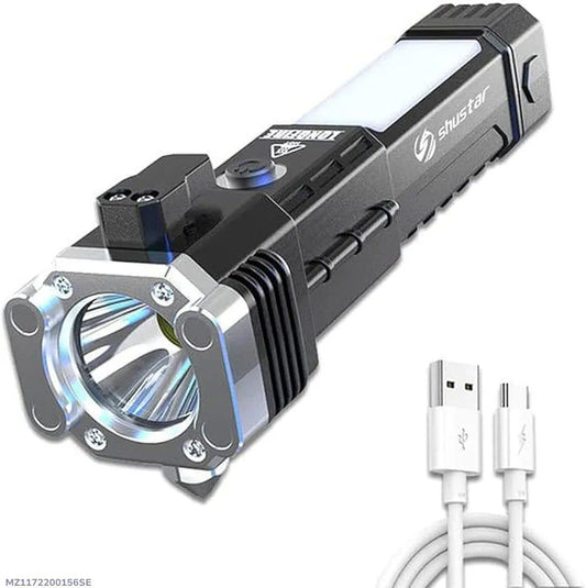 Rechargeable COB LED Torch with Hammer, Magnetic Base and Power Bank