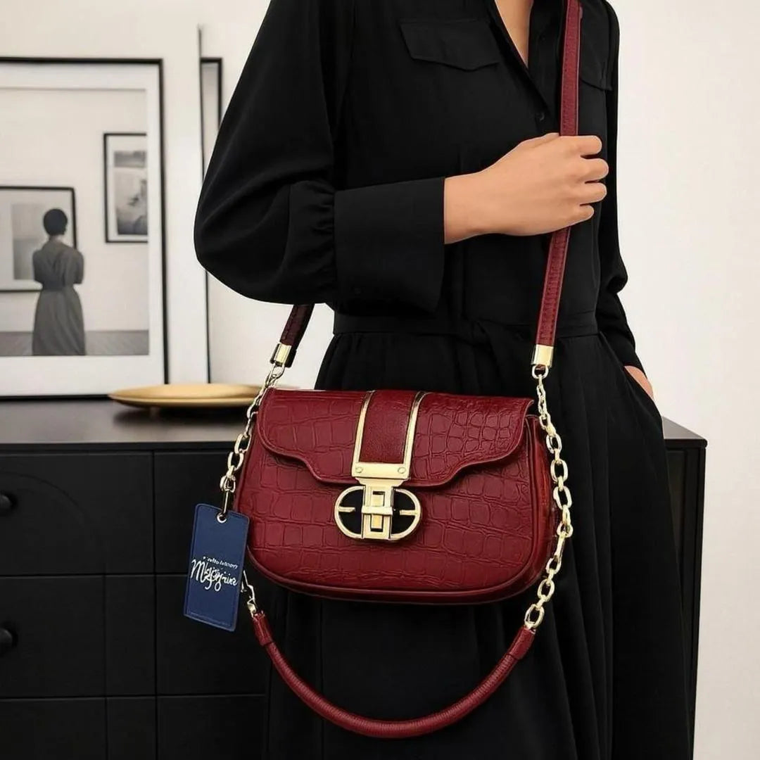 Maroon Leather Shoulder Bag for Women