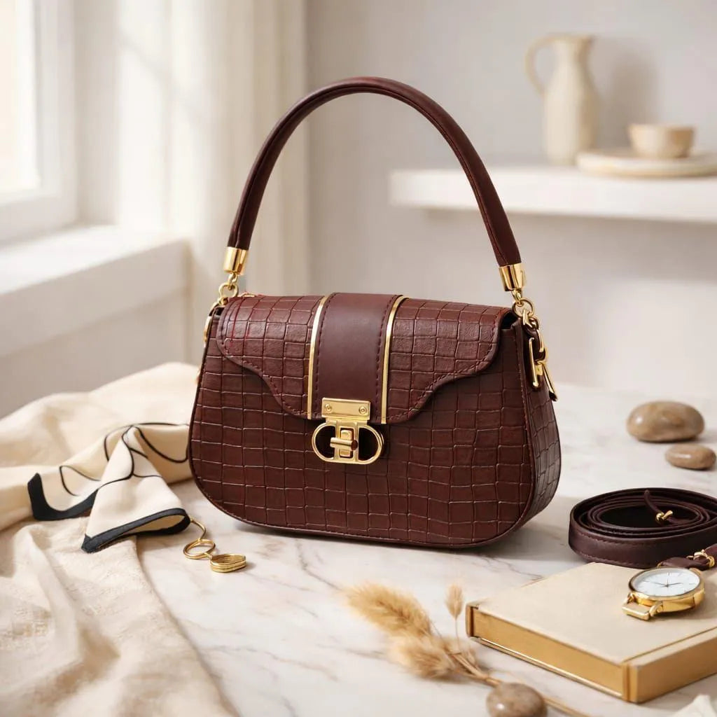 Maroon Leather Shoulder Bag for Women