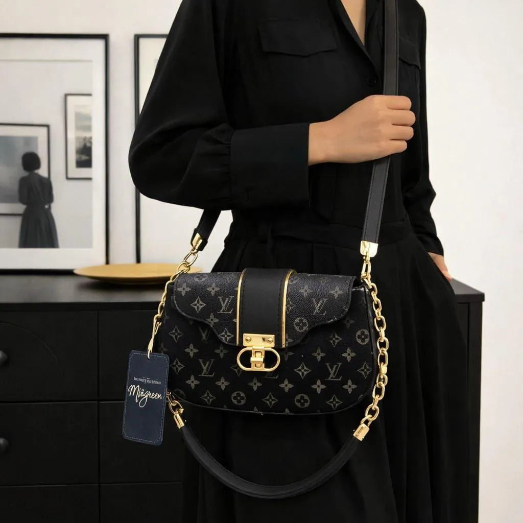 Black Leather Shoulder Bag for Women