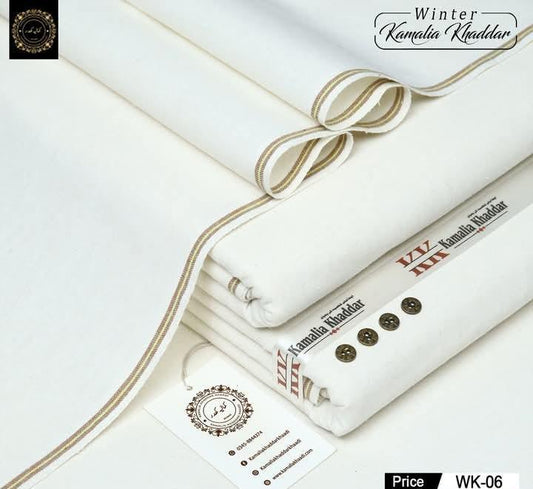 Winter Khaddar Suit Off-White Gold Trim Unstitched