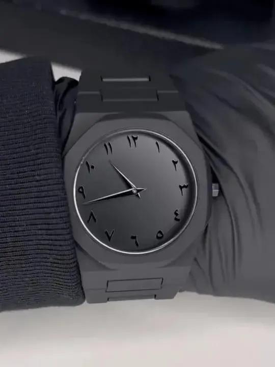 Men Black Carbon Fiber Arabic Dial Watch 4"