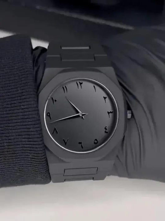 Men Black Carbon Fiber Arabic Dial Watch 4"