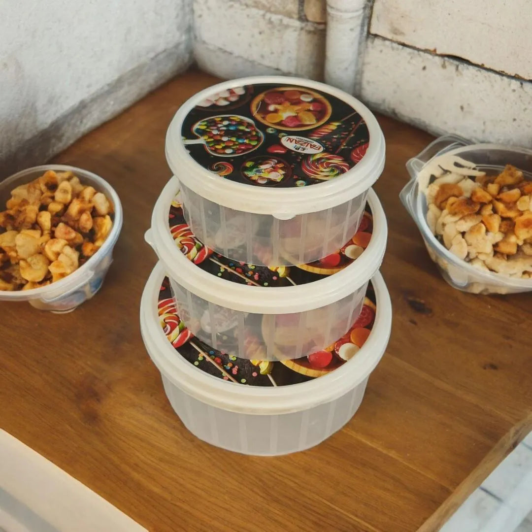 3-Piece Storage Bowl Set with Lid, Multicolor, ABS Plastic