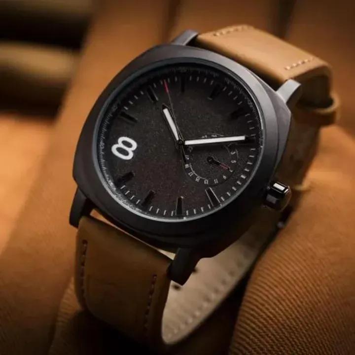 Men's Black Dial Leather Strap Watch with 12-Hour Display