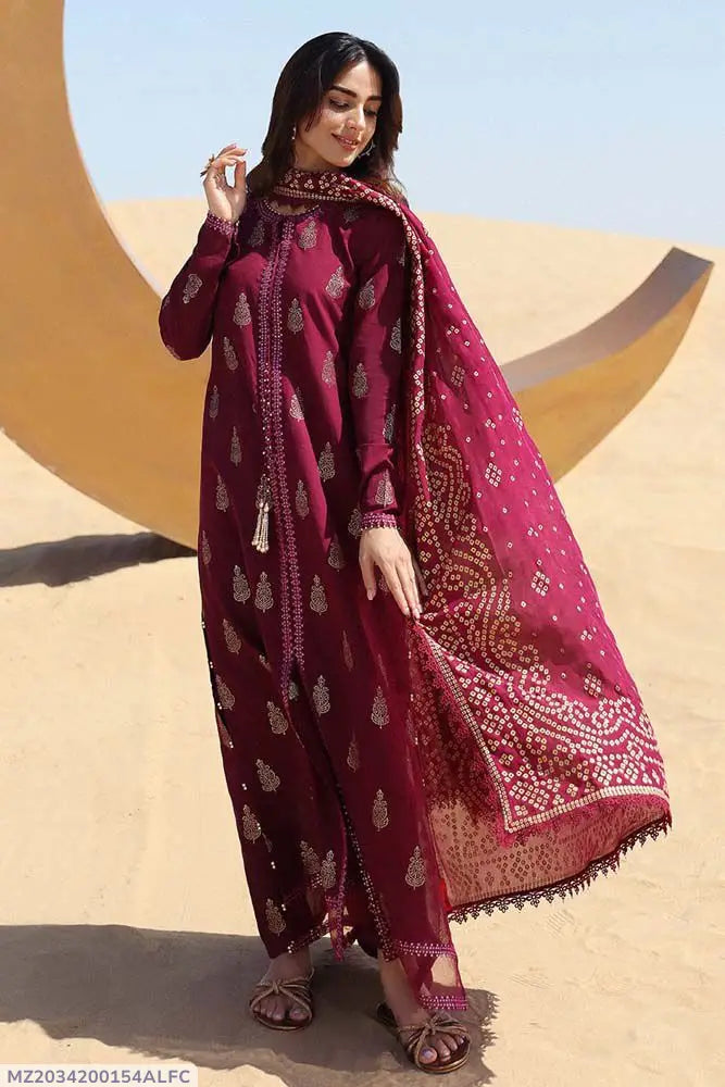 3 Pcs Women's Unstitched Embroidered Suit