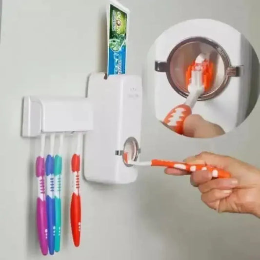 Wall-Mounted Toothpaste Dispenser with Brush Holder, Multicolor ABS Plastic, 3cm Height