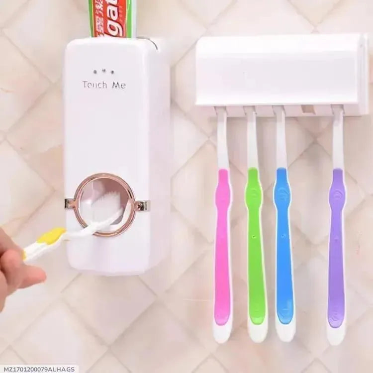Wall-Mounted Toothpaste Dispenser with Brush Holder, Multicolor ABS Plastic, 3cm Height
