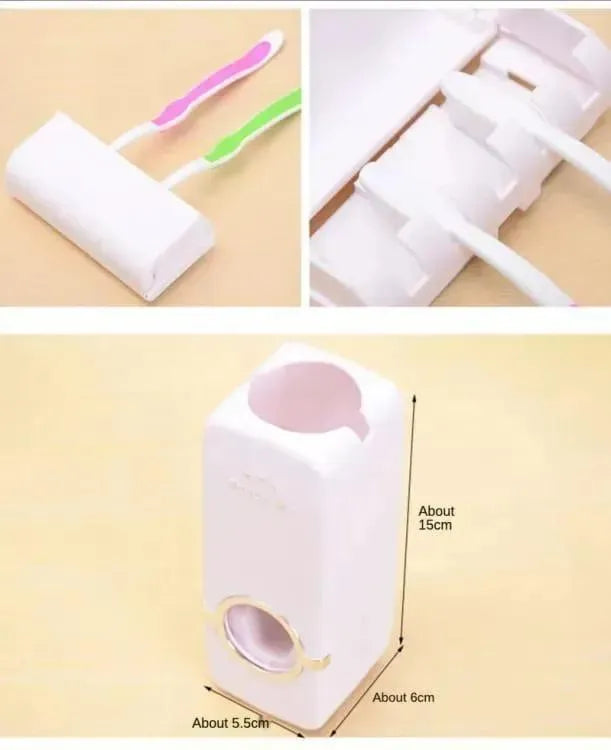 Wall-Mounted Toothpaste Dispenser with Brush Holder, Multicolor ABS Plastic, 3cm Height