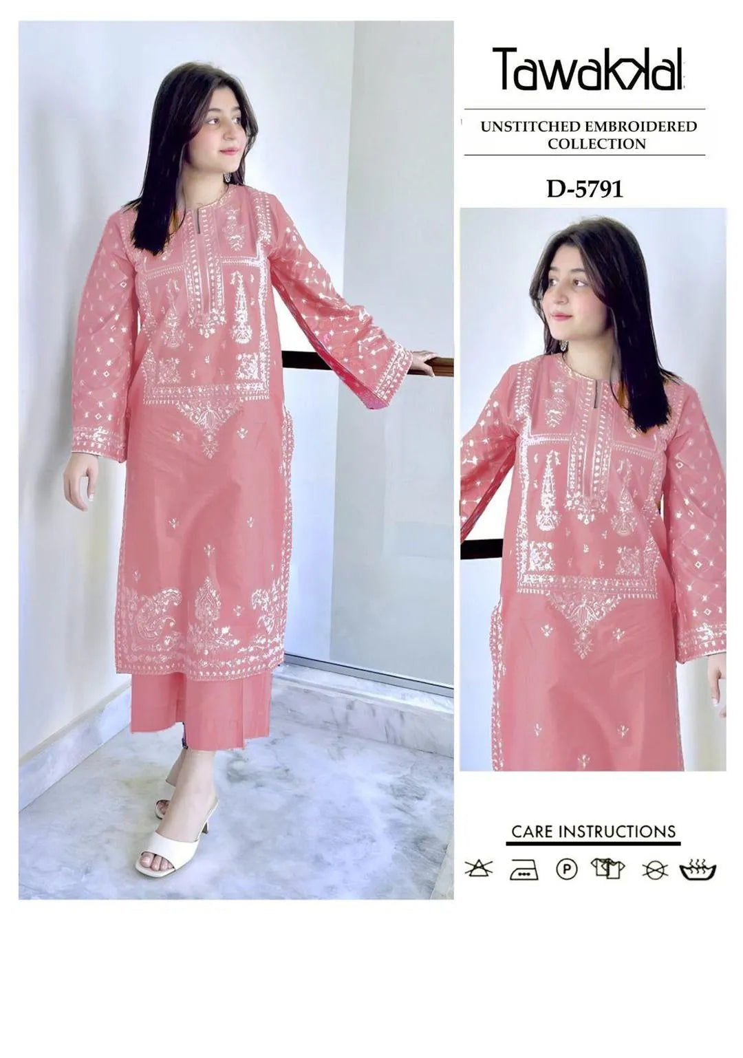 Pink Embroidered Lawn 2Pcs Shirt Trouser Set