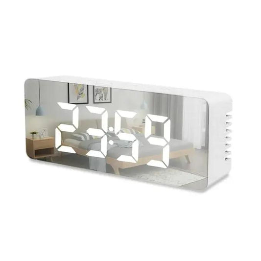 Modern LED Mirror Clock White 50ml Wake Up Feature