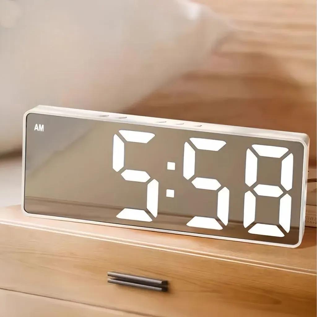 Modern LED Mirror Clock White 50ml Wake Up Feature
