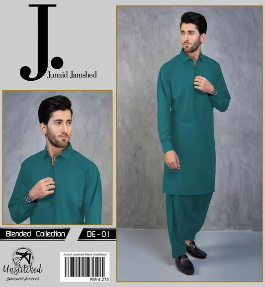 Men's Unstitched Green Shalwar Kameez Suit All Season Wash And Wear