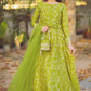 Katan Silk Embroidered Lehenga Choli Set Green 4-Piece