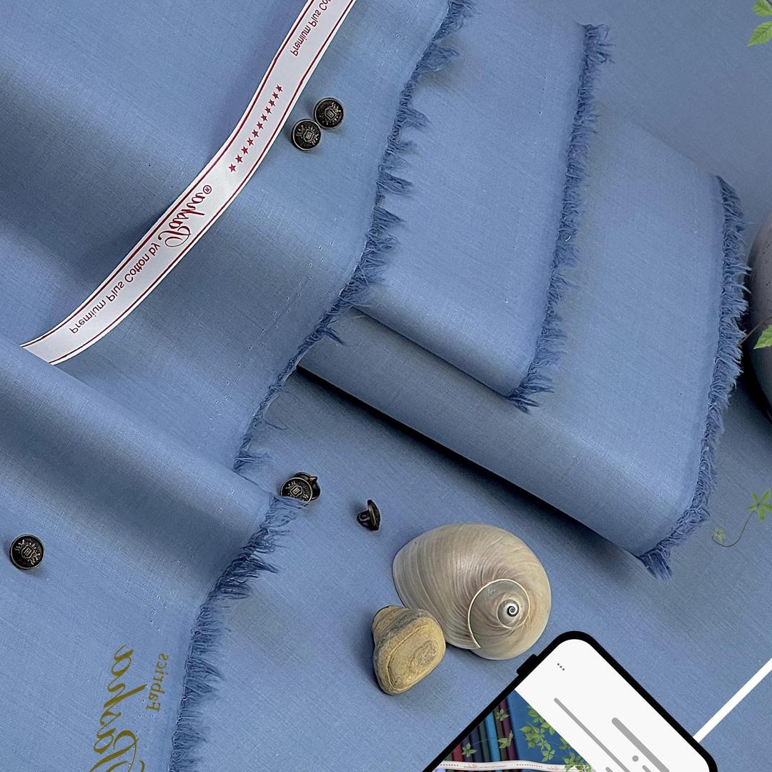 Men Cotton Plain Suit Turquoise Summer Unstitched