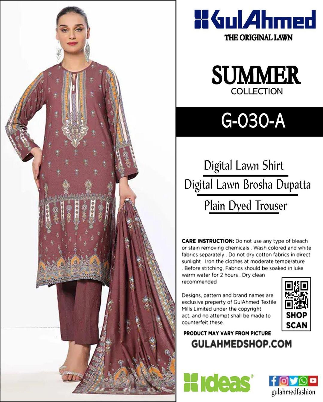 Women Printed Lawn Suit Eid Summer Set G-030-A