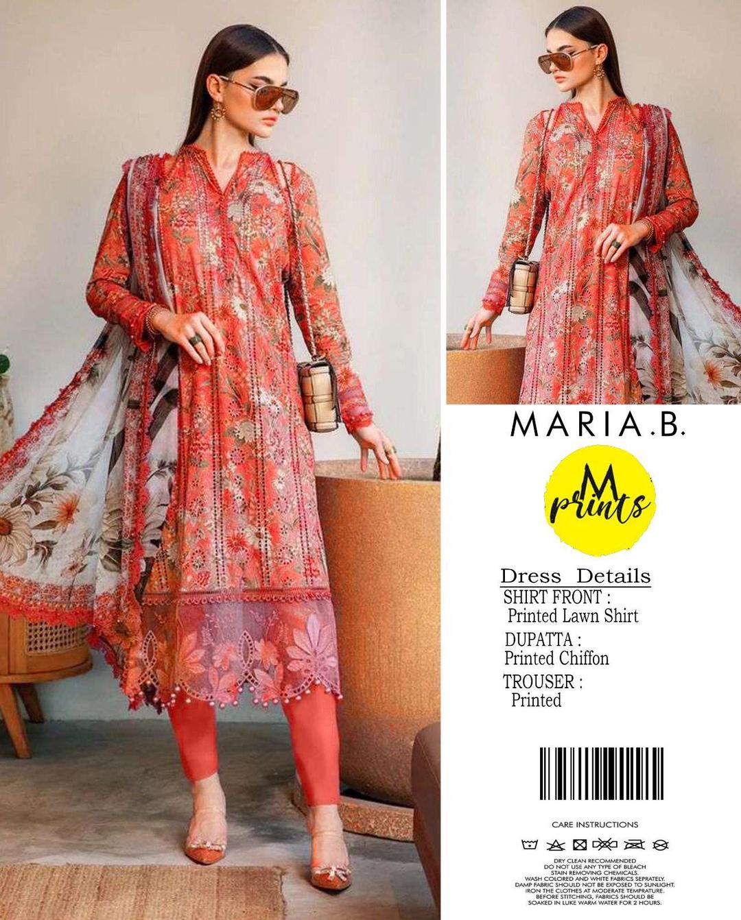 3 Pcs Printed Lawn Suit Orange Summer Wear