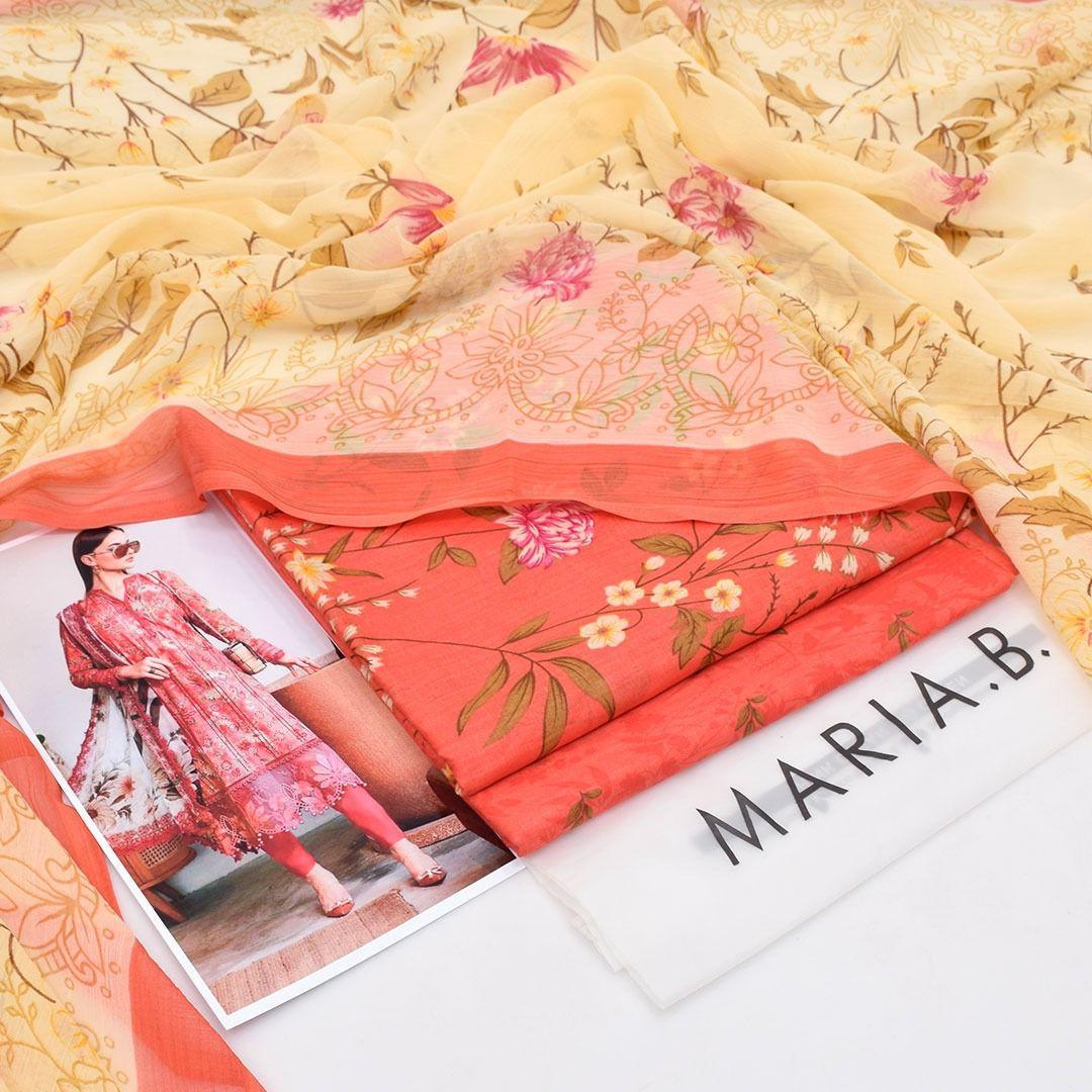 3 Pcs Printed Lawn Suit Orange Summer Wear