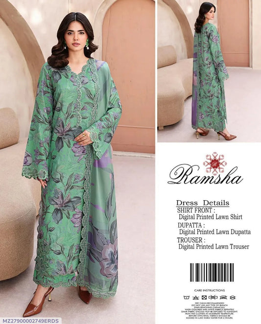 3 Pcs Women's Unstitched Digital Print Suit