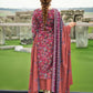 3 pcs Unstitched Printed Lawn Suit Orange Bridal Party Wear