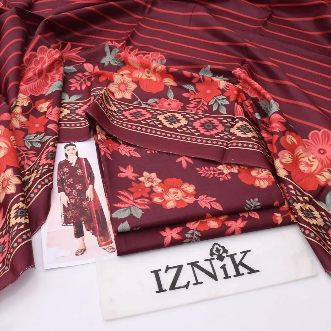 3 Pcs Women's Unstitched Digital Print Suit