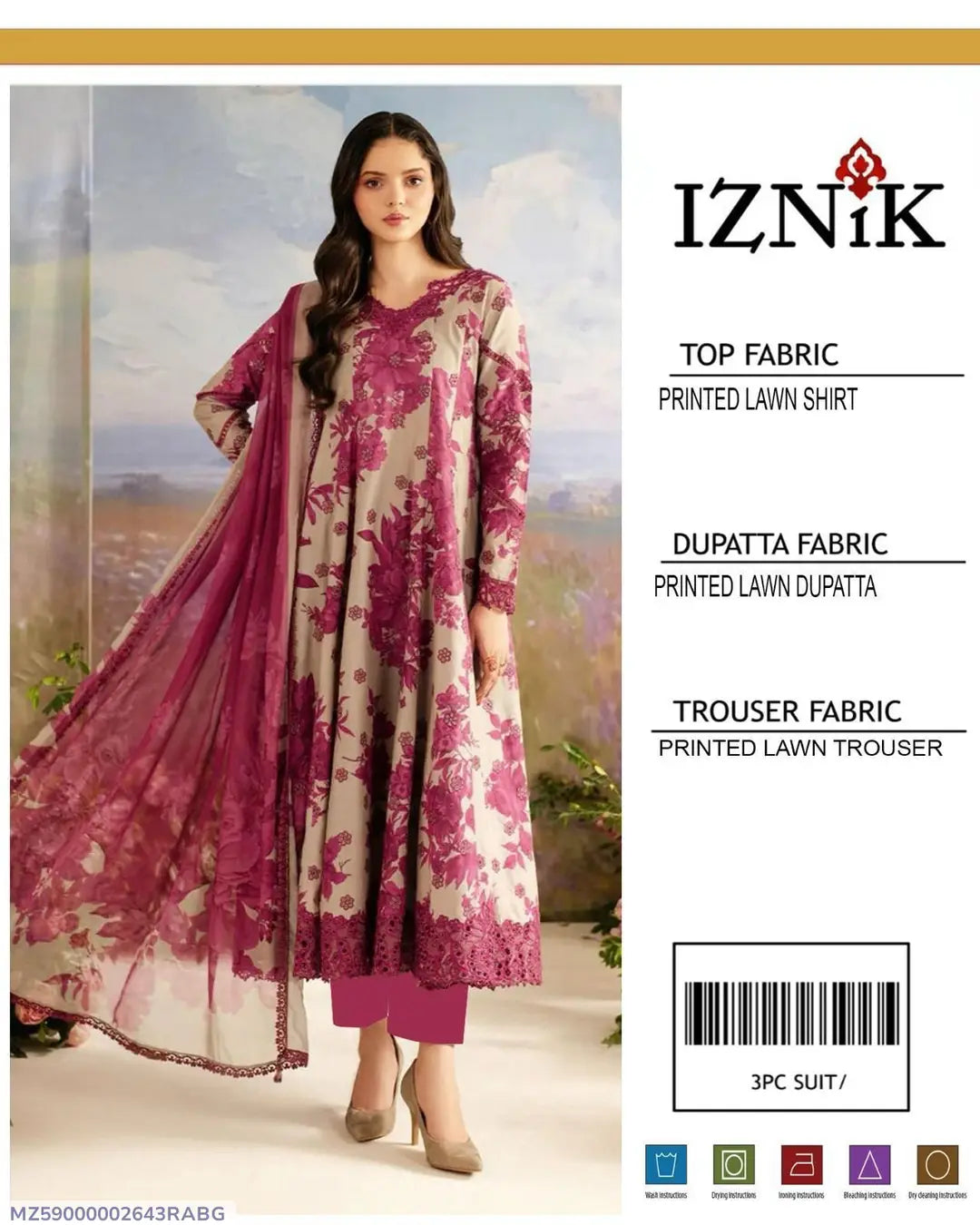 3 Pcs Women's Unstitched Digital Print Suit